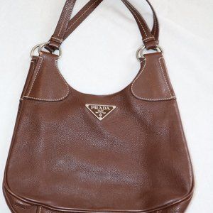 Brown Leather Prada Slouched Shoulder Bag- Vintage Prada